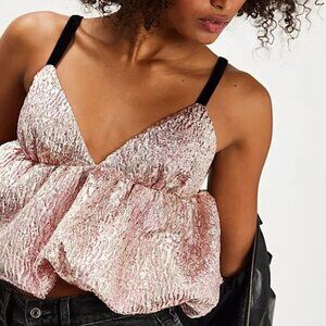 NWT FOR LOVE AND LEMONS SOLSTICE SHIMMER BUBBLE HEM TOP IN GOLD SIZE S
